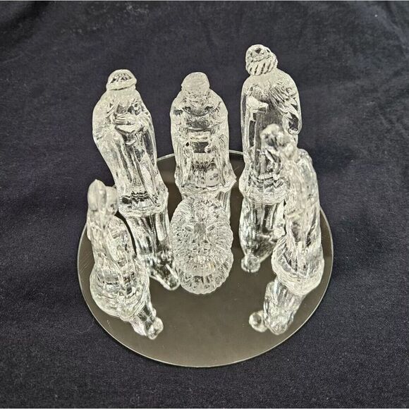Vintage Glass Nativity Set By Gorgeous Designs Inc 6 piece Clear Christmas - Picture 1 of 6
